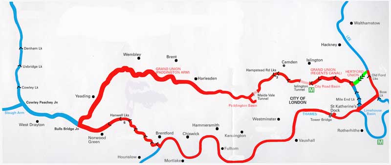 The Hertford Union canal section of the London Ring shown in green